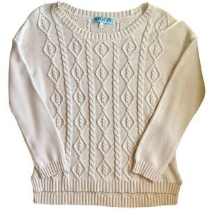 Aina Be Cream Cable Knit Fisherman Pullover Sweater Sz M Cottagecore Preppy Boho
